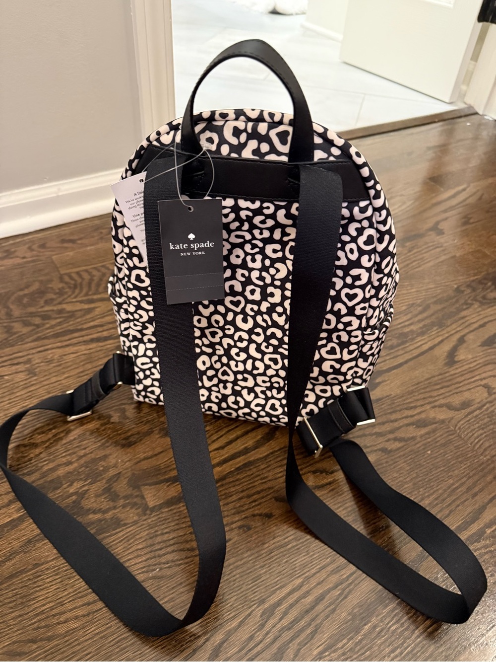 Kate spade Black & White Heart Leopard Print Backpack NWT New! - Picture 4 of 8